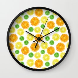 Citrus medley! Oranges, lemons, and limes.  Wall Clock | Fruitpattern, Lemondecor, Citruspattern, Digital, Cute, Keytondesign, Fruitfarmer, Squeezetheday, Lemon, Citrusfruits 