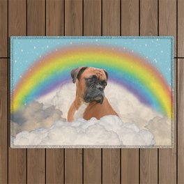 Boxer Dog Rainbow Clouds Blue Sky Outdoor Rug