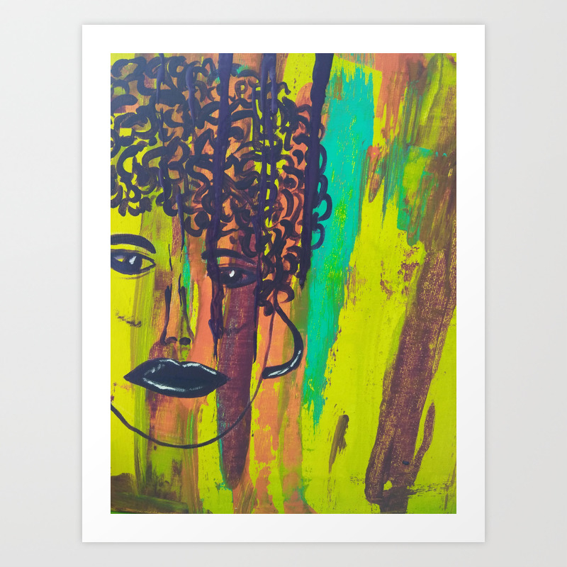 Original Artwork Abstract Painting Curly Haired Girl Art Print By Lynnlewis Society6