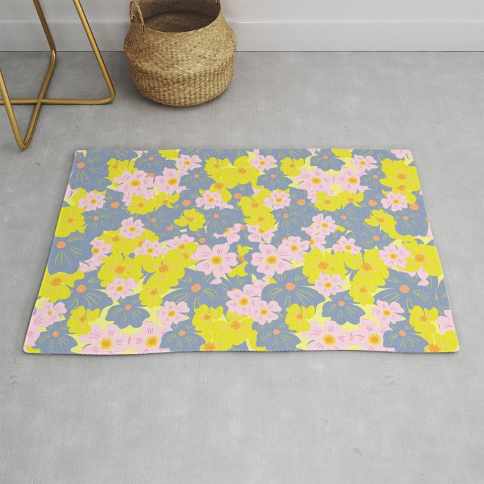 Pastel Spring Flowers on Yellow Rug