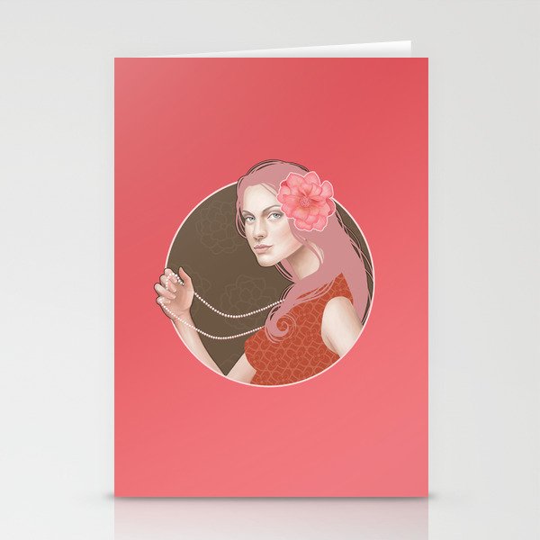 Girl Holding a Pearl Necklace Stationery Cards