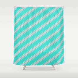 [ Thumbnail: Turquoise & Light Grey Colored Stripes Pattern Shower Curtain ]