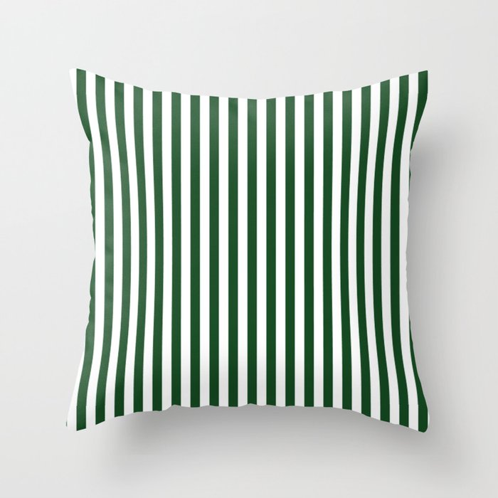Original Forest Green and White Rustic Vertical Tent Stripes Throw Pillow