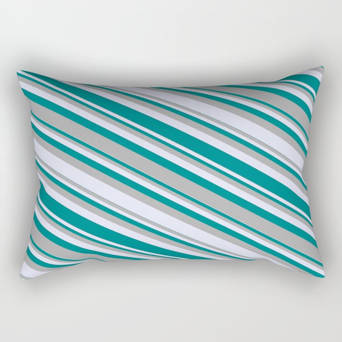 Dark Grey, Lavender, and Teal Colored Stripes Pattern Rectangular Pillow