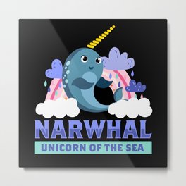 Unicorn Of The Sea Narwhal Whale Unicorn Metal Print