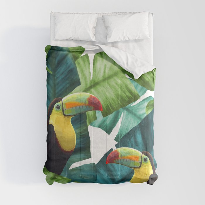 Toucans Tropical Banana Leaves Pattern Comforter
