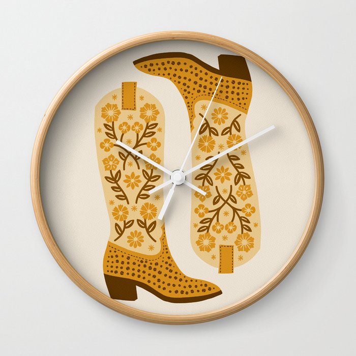 Cowgirl Boots - Yellow Wall Clock