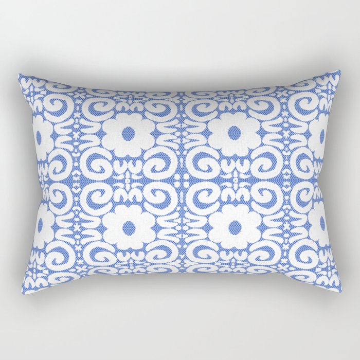 Retro Daisy Flower Lace White On Blue Rectangular Pillow
