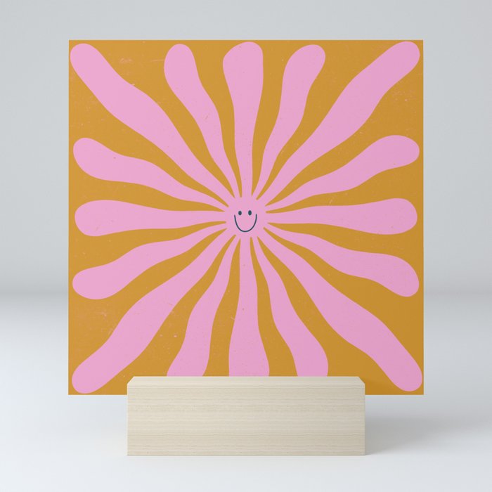 Cute Retro Sun Face  Mini Art Print