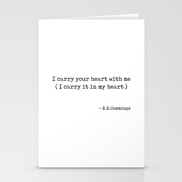 I carry your heart with me - E E Cummings Poem - Minimal, Literature Quote Print 2 - Typewriter Stationery Cards