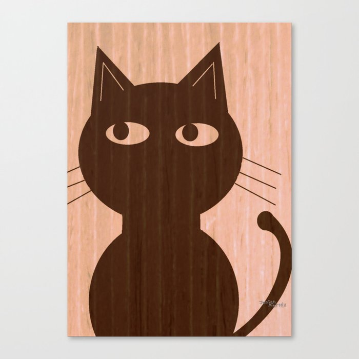 Cute Cat On Woodgrain 1 Canvas Print