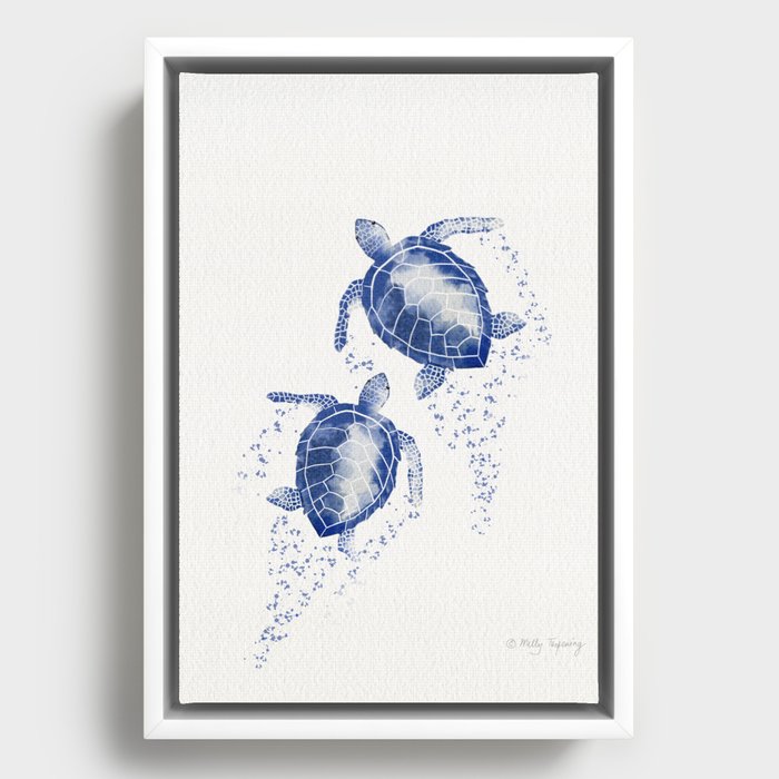 Two Sea Turtles Marine Blue  Framed Canvas
