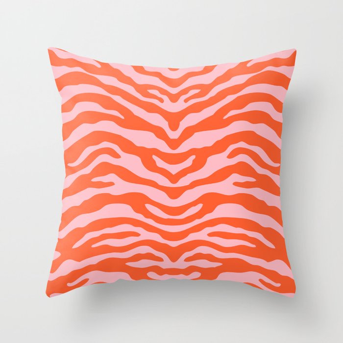 Zebra Wild Animal Print Orange and Pink Throw Pillow by Tony Magner Design  | Society6