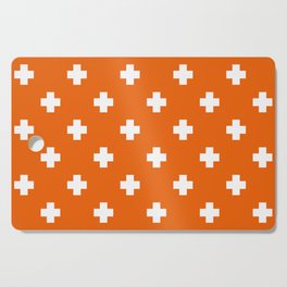 White Swiss Cross Pattern on Orange background Cutting Board
