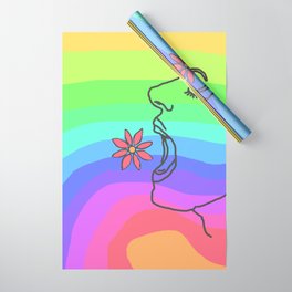 Eating a flower, with hunger, on a rainbow background Wrapping Paper