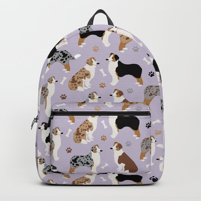 Australian Shepherd Dog Aussie Dogs Pattern Purple Backpack by Paws and Bones Society6