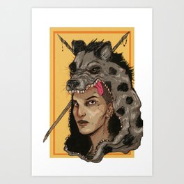 Huntress Art Print | Hunter, Drawing, Popart, Huntress, Tribal, Digital, Comic, Illustration, Spears, Hyena 