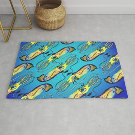 squid pattern on blue background  Area & Throw Rug