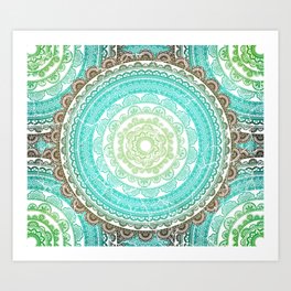 Mandala Pure Spirit / Faded Mandala Blue & Green Art Print | Showercurtain, Curated, Cushion, Graphicdesign, Hippietapestry, Mandalatapestry, Zen, Meditation, Bohemian, Bohostyle 