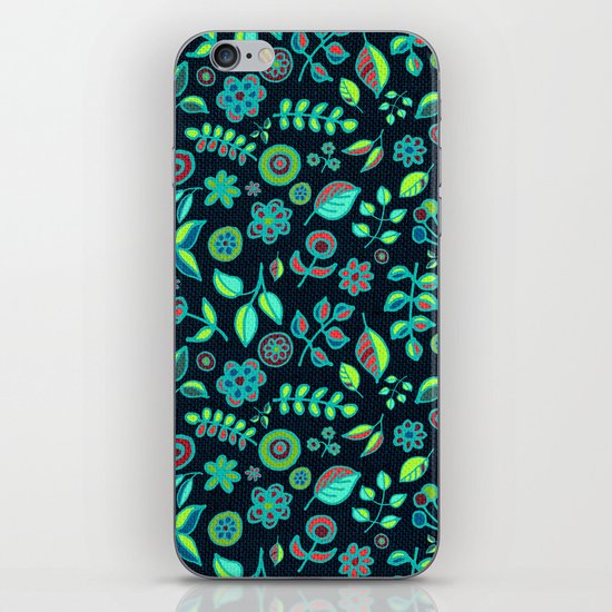 Neon Nature Doodles on Dark Denim iPhone Skin