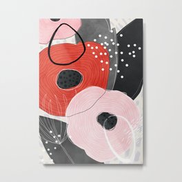 Eris Metal Print | Floral, Grey, Illustration, Nature, Painting, Flower, Black, Line, Watercolor, Red 