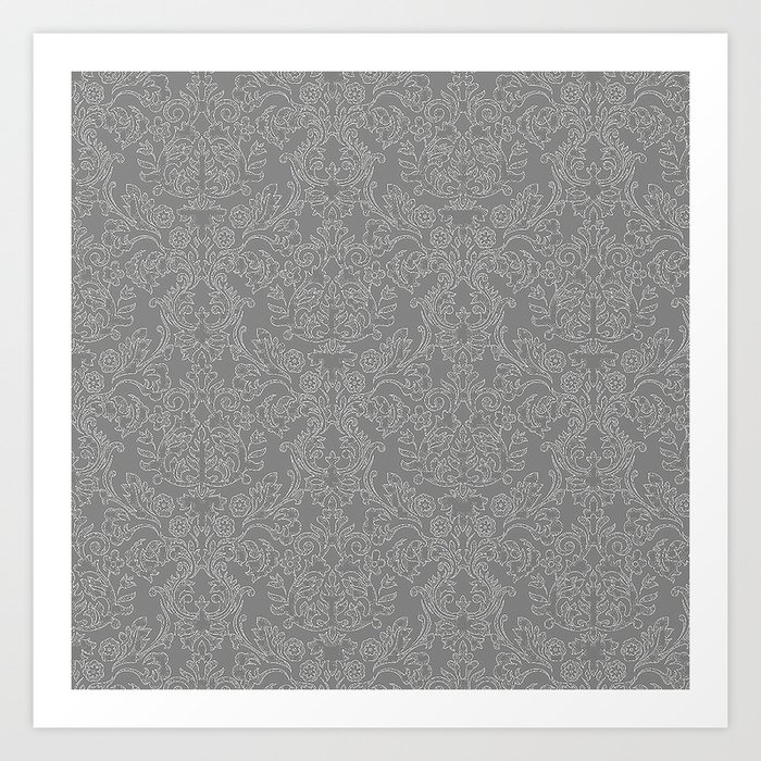 Modern Silver White Damask Floral Style Collection Art Print