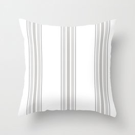 Farmhouse Ticking Stripes in Gray on White Throw Pillow