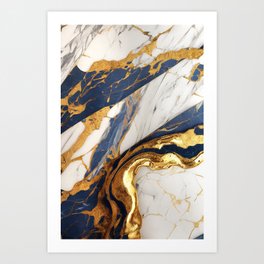 Gold and Blue Marble with Cracks Art Print