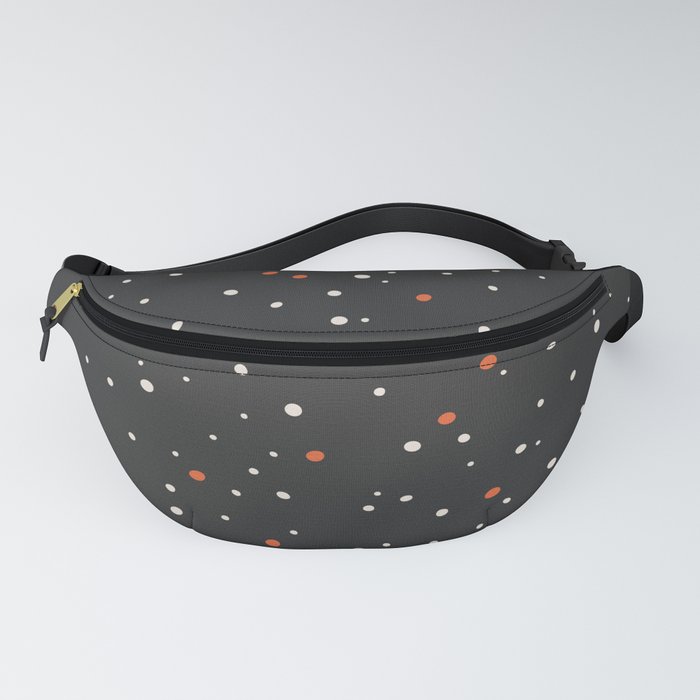 Abstract orange and white polka dots on dark grey Fanny Pack