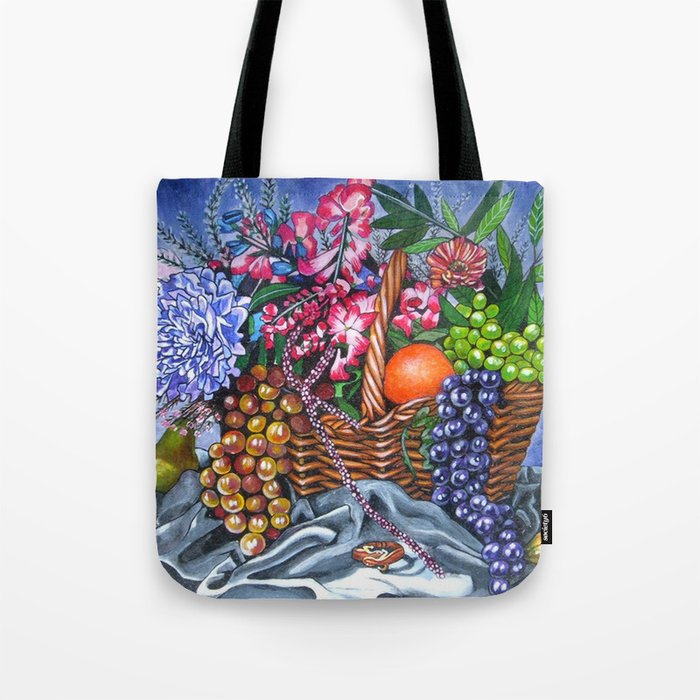 Plastic Fruits and Flowers Tote Bag