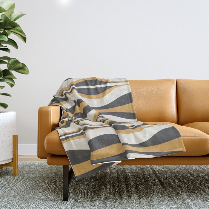 Hourglass Abstract Mid-century Modern Pattern in Charcoal Grey, Muted Mustard Gold, and Cream  Throw Blanket