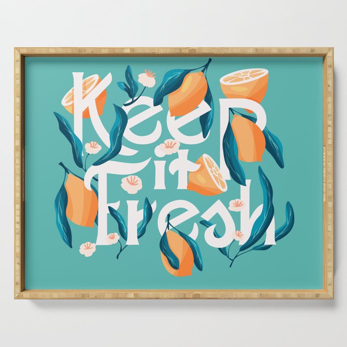 Keep it fresh lettering illustration with lemons VECTOR Serving Tray