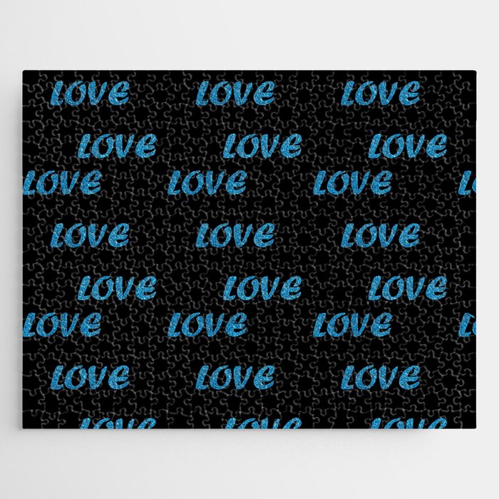 Glitter Blue And Black Trendy Modern Love Collection Jigsaw Puzzle