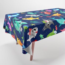 Watercolor Silly Shark Family Tablecloth