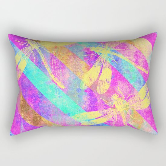 A Dragonflies and Stripes Rectangular Pillow