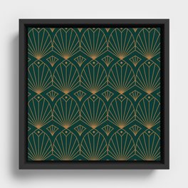 Art Deco Emerald Green & Gold Pattern Framed Canvas