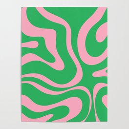 Pink and Spring Green Modern Liquid Swirl Abstract Pattern Poster