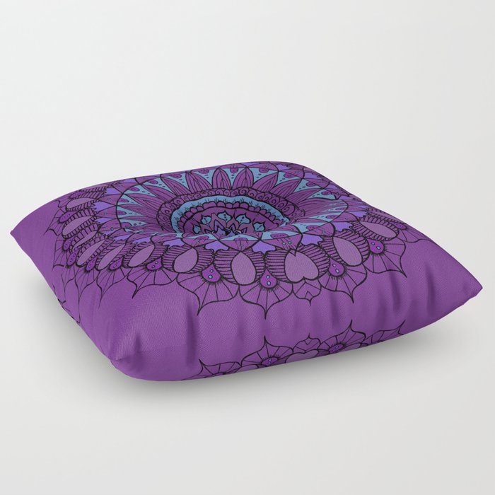 Bohemian Mandala in Plum with Turquoise Floor Pillow