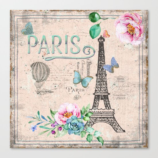 Paris - my love - France Nostalgy- pink French Vintage Canvas Print