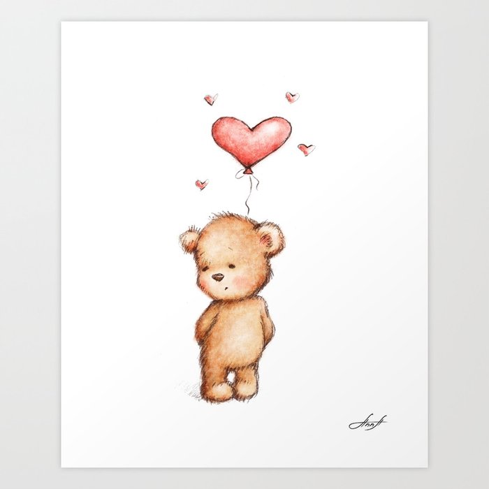 Drawing of cute little teddy bear with 