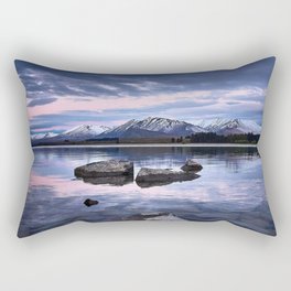New Zealand Photography - Stones In The Water Under The Cloudy Pink Sky Rectangular Pillow