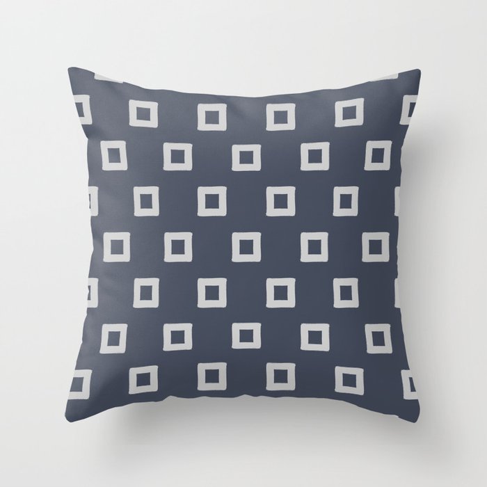 Navy Blue & Gray Geometric Scandi Squares Pattern Throw Pillow