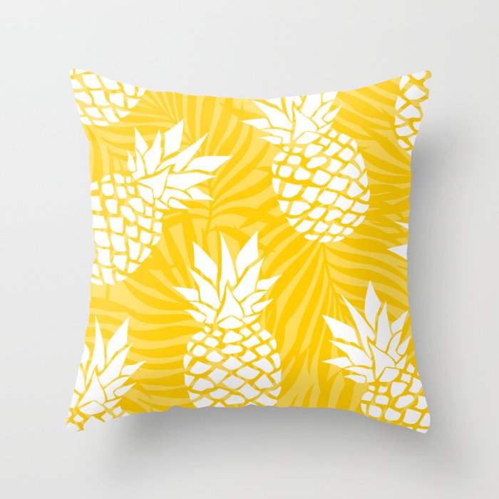 Bright Yellow, Summer, Pineapple Art Throw Pillow