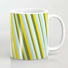 [ Thumbnail: Light Blue, Yellow, Dark Olive Green & Light Cyan Colored Lined/Striped Pattern Coffee Mug ]