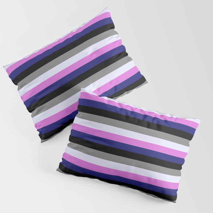 Colorful Orchid, Midnight Blue, Black, Grey, and Lavender Colored Pattern of Stripes Pillow Sham