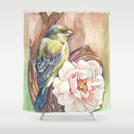 Green and Rose Shower Curtain