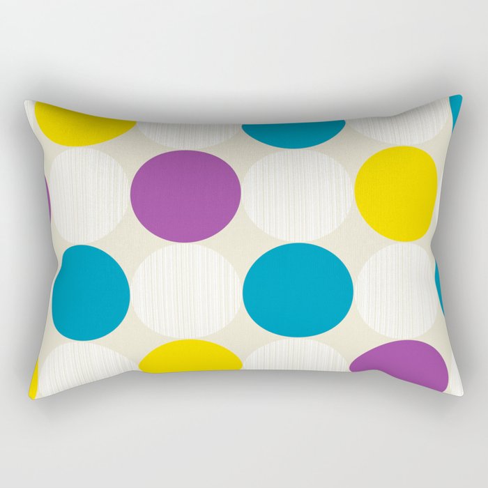 Yellow White Purple Blue Polka Dots on Beige Rectangular Pillow