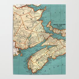 1943 Map of New Brunswick, PEI, Nova Scotia Poster