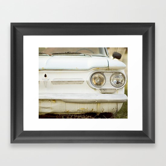 Vintage Rustic Car Light Blue White Framed Art Print