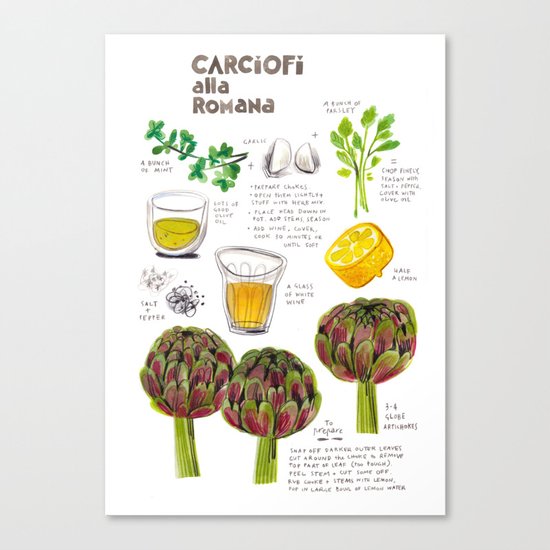 illustrated recipes: carciofi alla romana Canvas Print